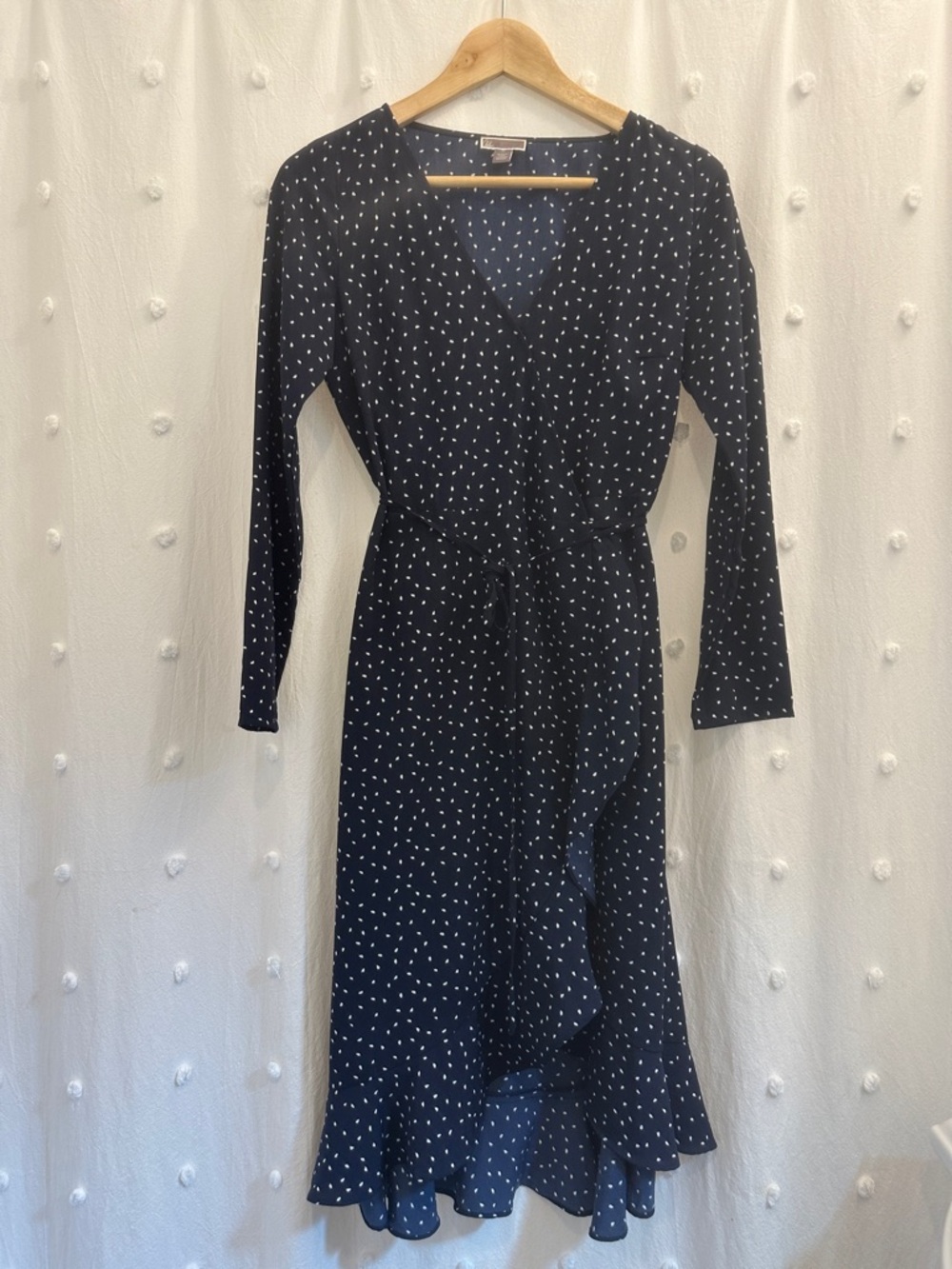 Chelsea28 Navy Polka Dot V-Neck Wrap Dress sz XS